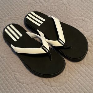 Adidas Black and White Striped Sandals